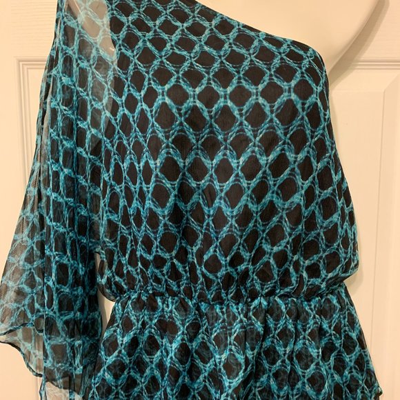 HALSTON Blue One shoulder Top Blouse NWT Size 6 (Vintage original with sell tag) - Picture 2 of 9
